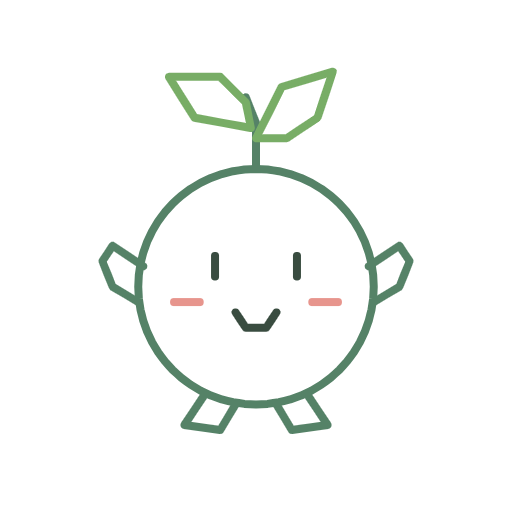 둥근 몸과 작은 팔다리, 잎 두 장을 가진 Mori의 참고 그림
